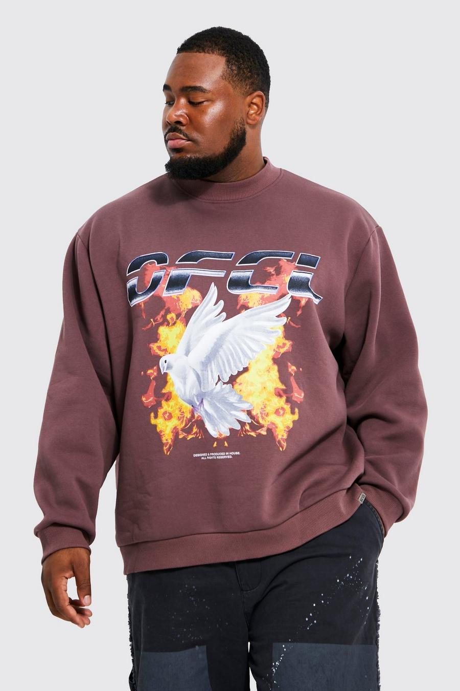 Brown Plus Oversized Extended Neck Dove Sweatshirt image number 1