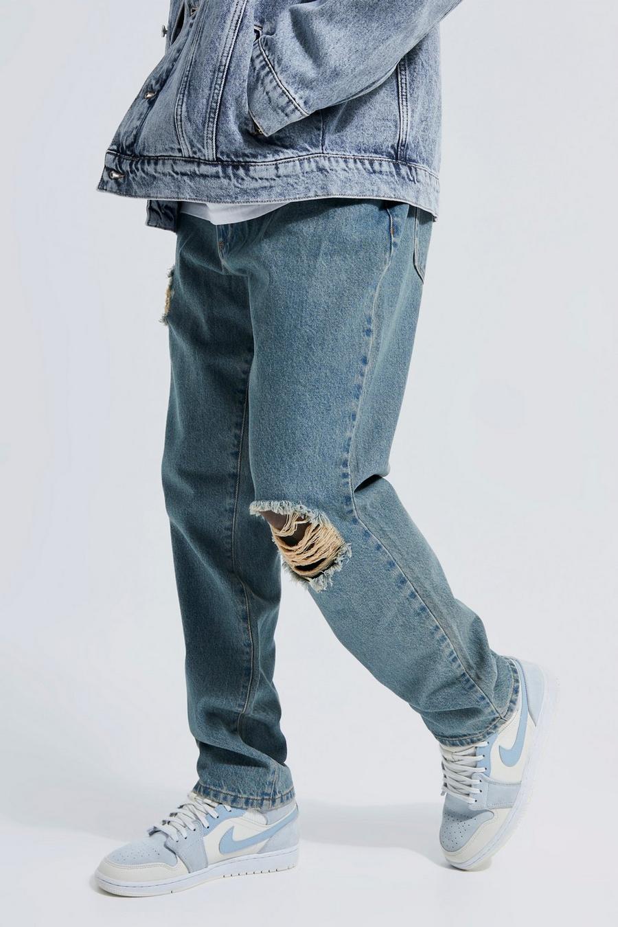 Vintage blue Versleten Jeans Met Embossing En Rechte Pijpen image number 1