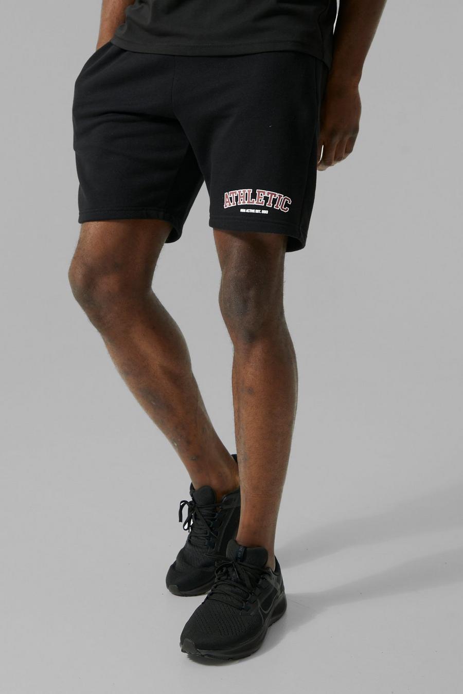 Pantalón corto MAN Active de gimnasio con estampado Athletic, Black negro
