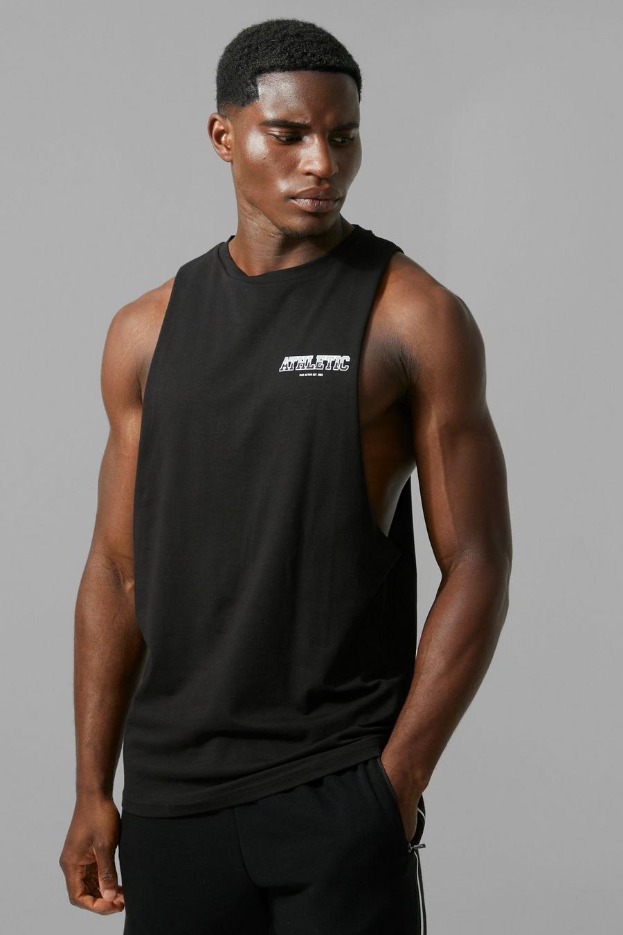 Black Man Active Gym Athletic Deep Cut Tank