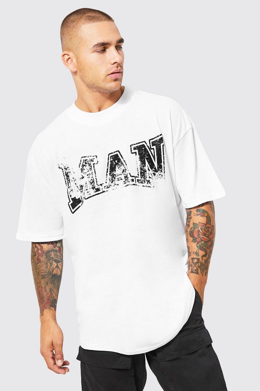 White blanc Oversized Extended Neck Crack Graphic T-shirt