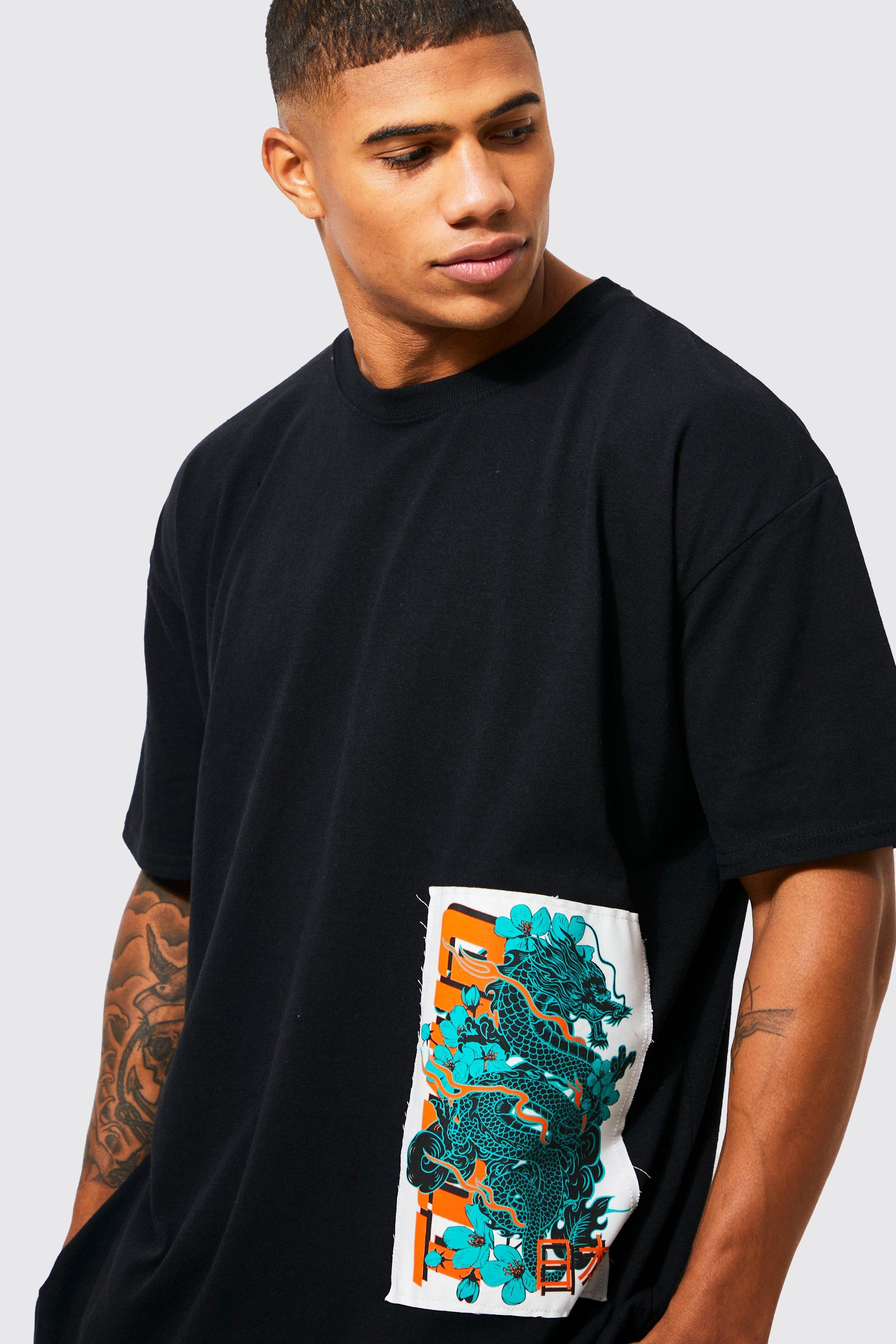 Voorkeursbehandeling Goed gracht Oversized Schedel Dragon T-Shirt Met Print En Patches | boohoo
