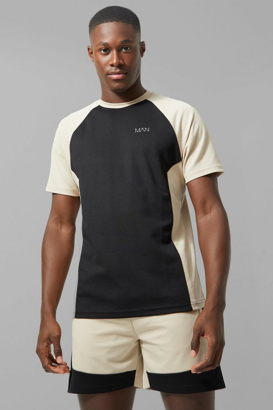 Man Active Kontrast Gym Raglan T-Shirt, Black noir