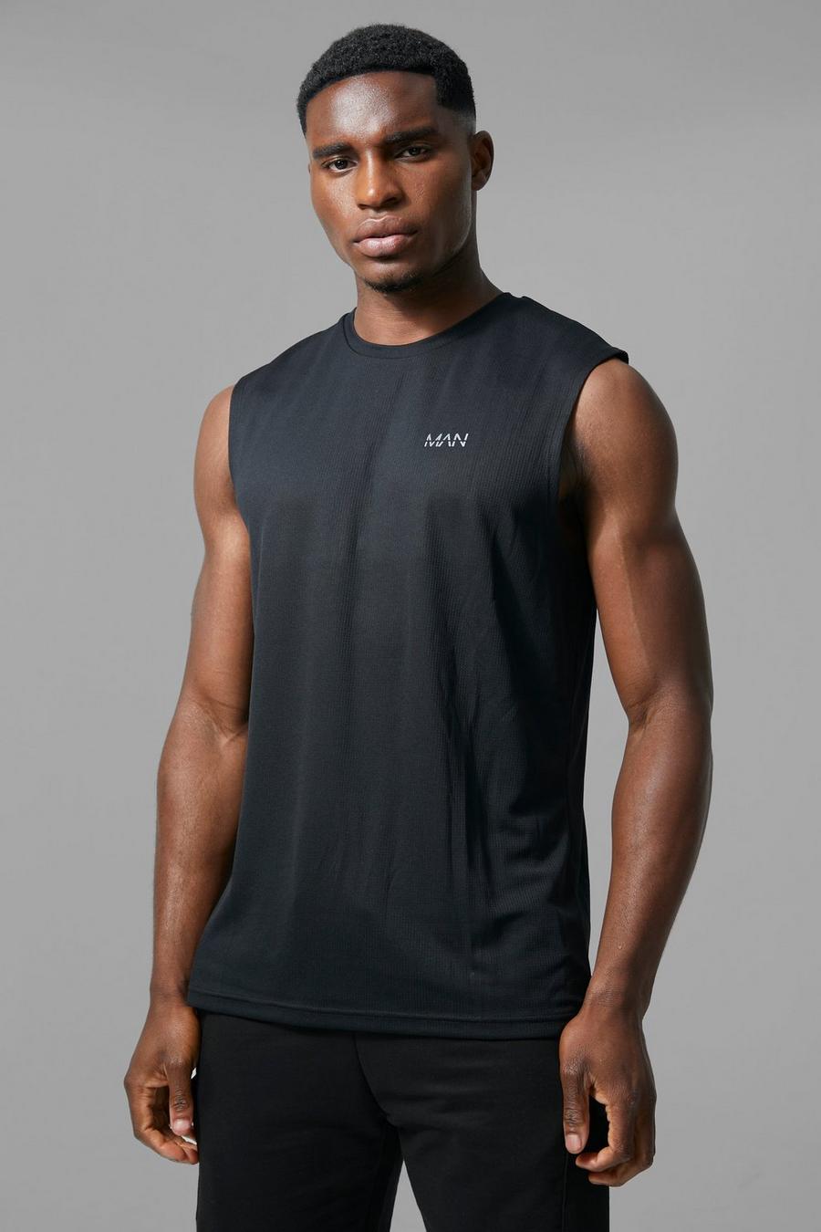 Black Man Active Perforated Gym Tank image number 1
