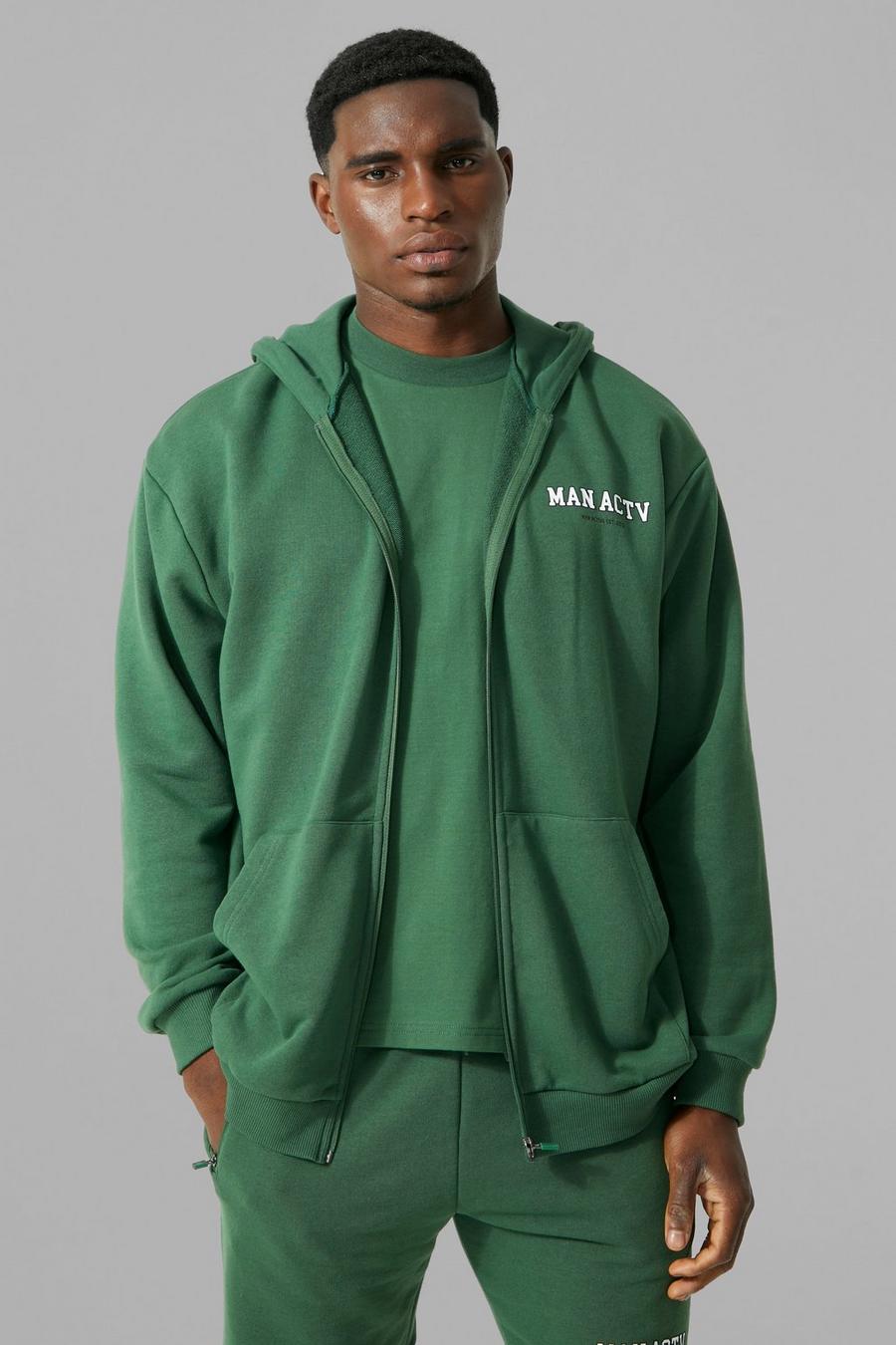 Forest green Man Active Gym Athletic Oversized Zip Hoodie