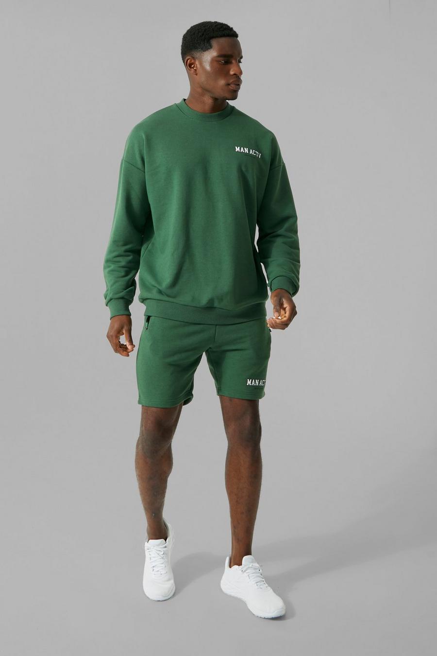 יער חליפת טרנינג סווטשירט אוברסייז ספורטיבית עם כיתוב Man image number 1