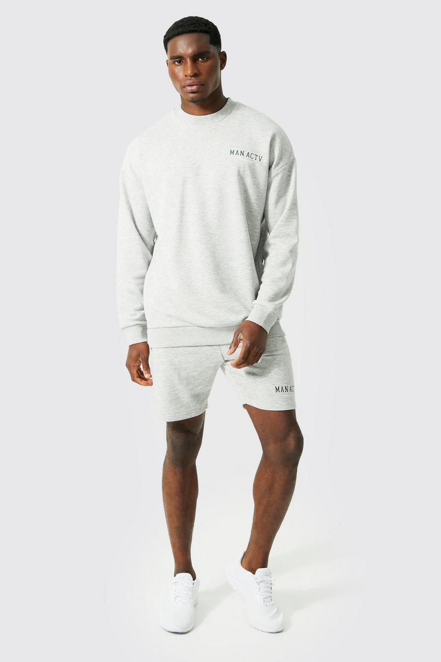 Grey marl MAN Active Athletic Oversized träningsoverall med sweatshirt image number 1