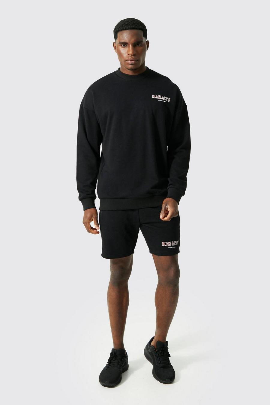 שחור חליפת טרנינג סווטשירט אוברסייז ספורטיבית עם כיתוב Man image number 1