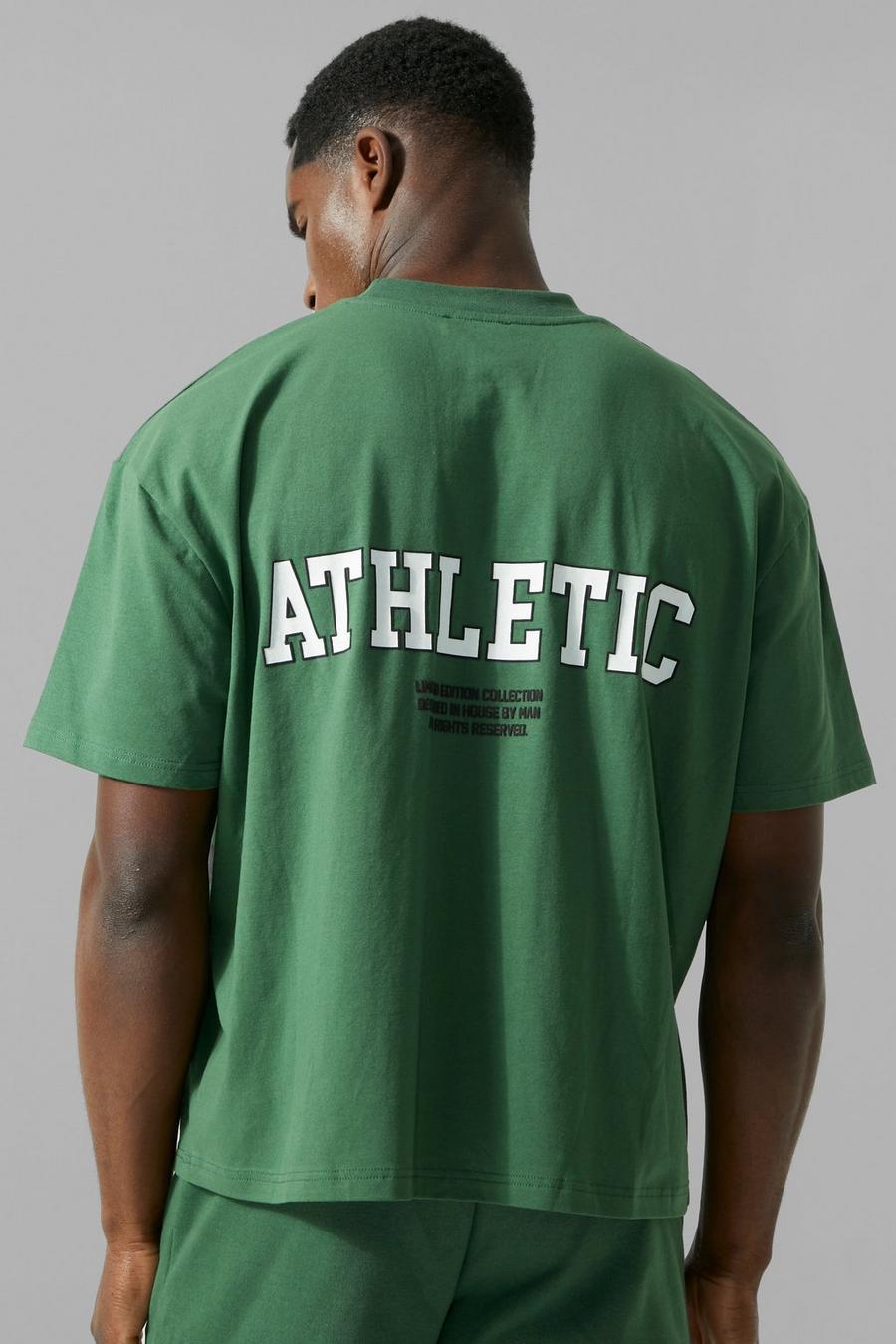 Forest green Man Active Boxy Athletic Back Print T-shirt