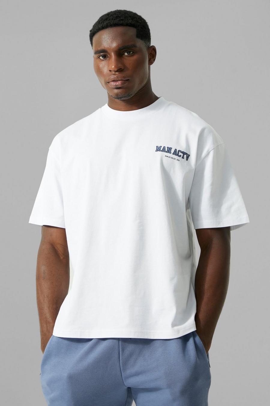 Camiseta MAN Active recta con estampado Athletic en la espalda, White blanco