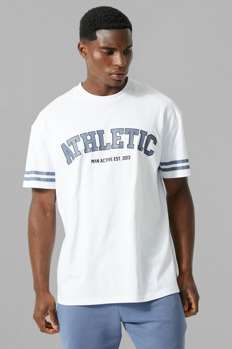 Man Active Oversize T-Shirt mit Athletic Streifen, White weiß