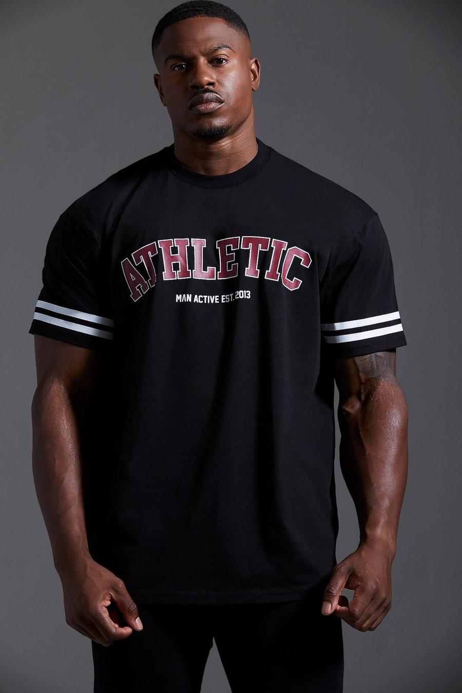 Man Active Oversize T-Shirt mit Athletic Streifen, Black schwarz