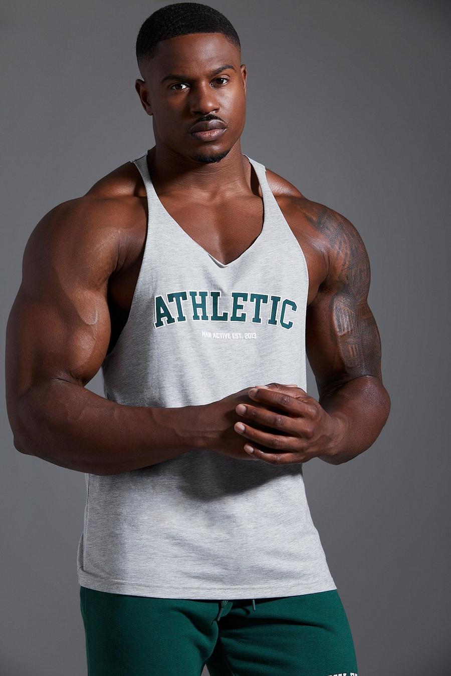 Grey marl Man Active Gym Athletic Stringer Vest image number 1