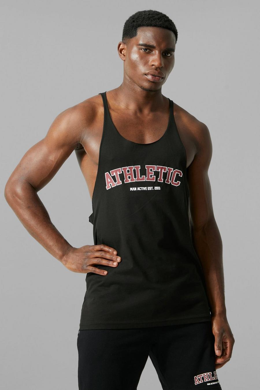 Black Man Active Gym Athletic Stringer Vest image number 1