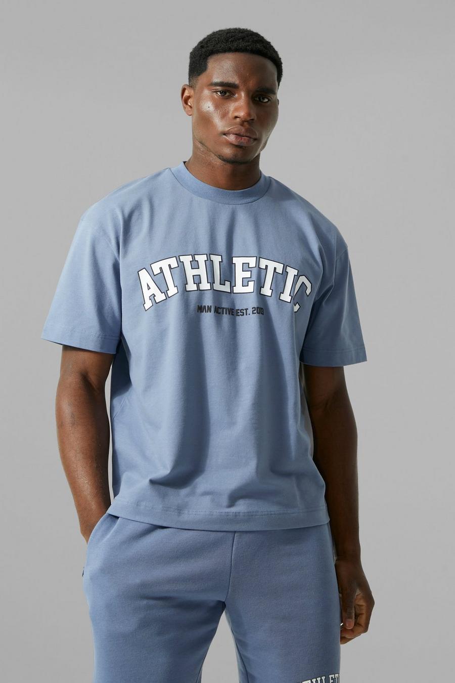Dusty blue bleu Man Active Boxy Athletic Fitness T-Shirt image number 1