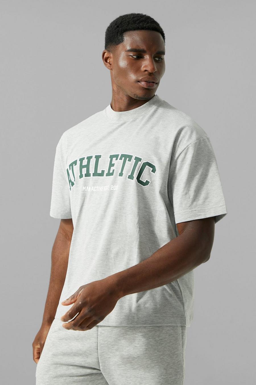 Camiseta MAN Active recta para el gimnasio con estampado Athletic, Grey marl