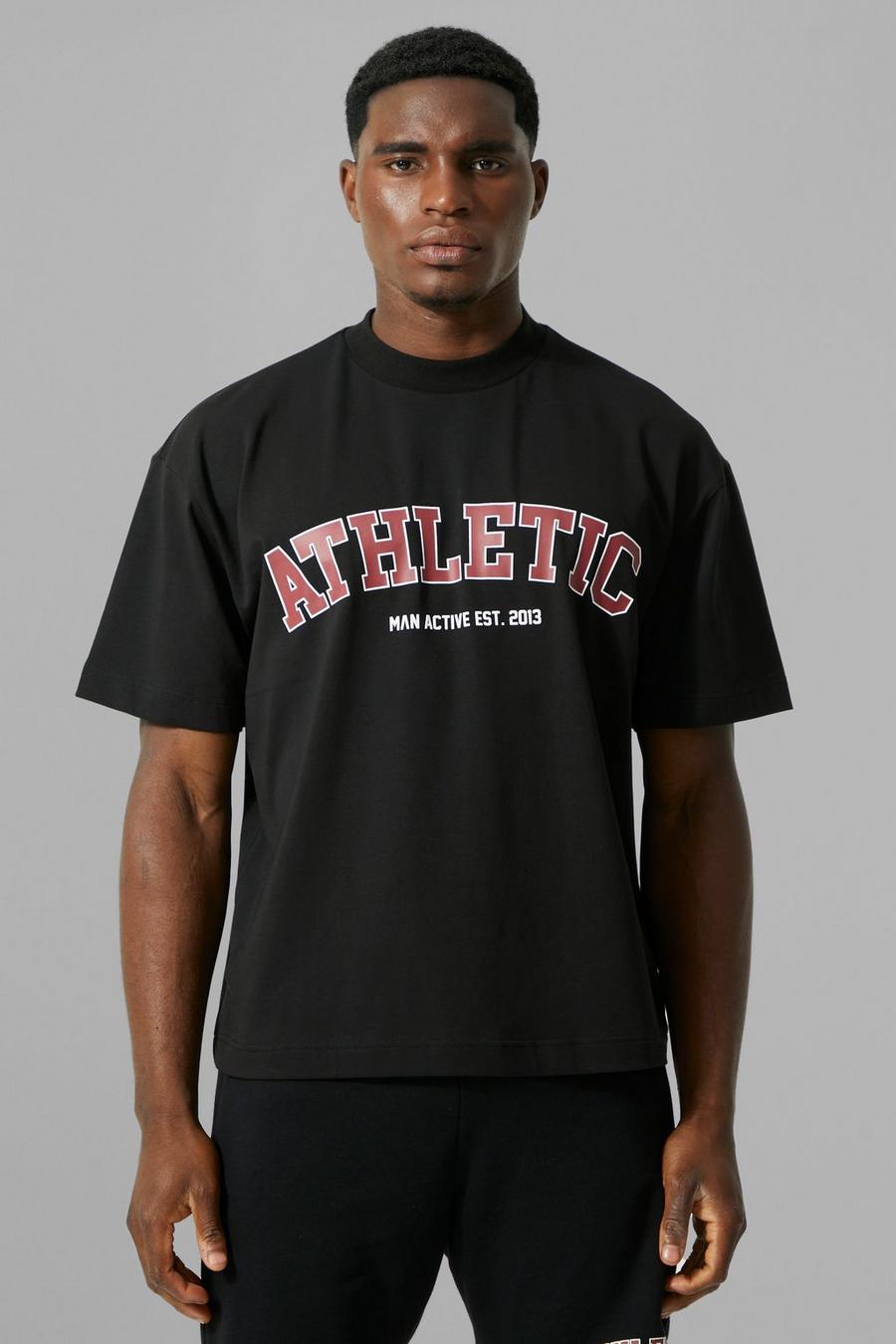 שחור negro טישרט ספורטיבי לחדר הכושר בגזרה מרובעת עם כיתוב Athletic, מסדרת Man image number 1