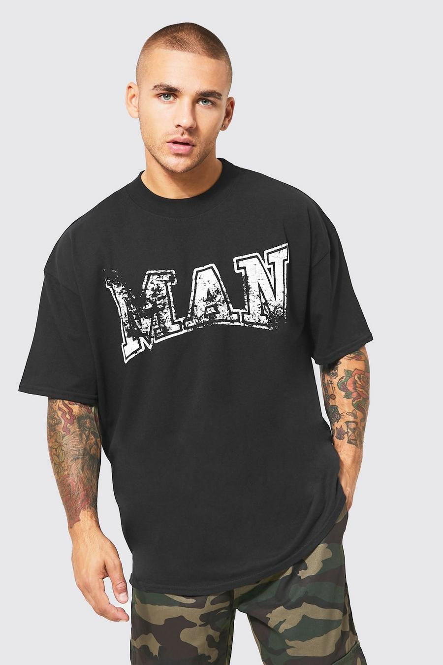 Black Oversized Extended Neck Crack Graphic T-shirt