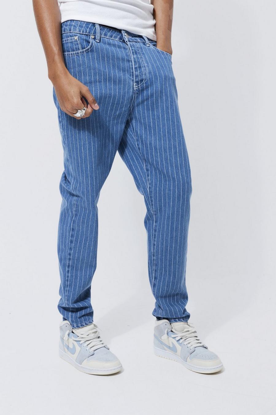 Mid blue Tall Tapered Fit Pinstripe Rigid Jean image number 1