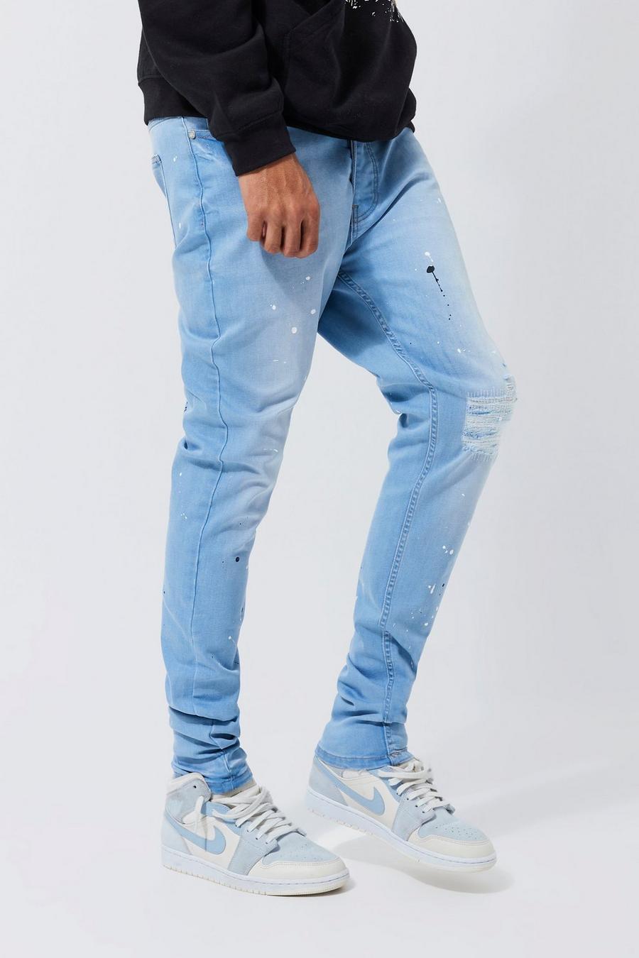 Tall Skinny Stretch Jeans mit Farbspritzern, Light blue image number 1