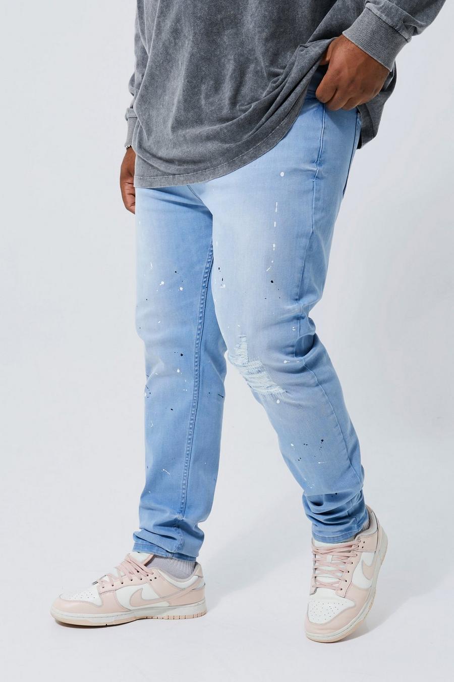 Grande taille - Jean skinny à taches de peinture, Light blue image number 1