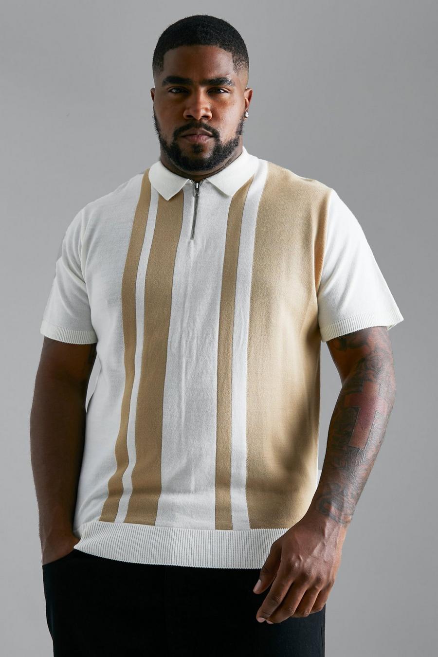 Stone Plus Short Sleeve Striped Knitted Polo image number 1