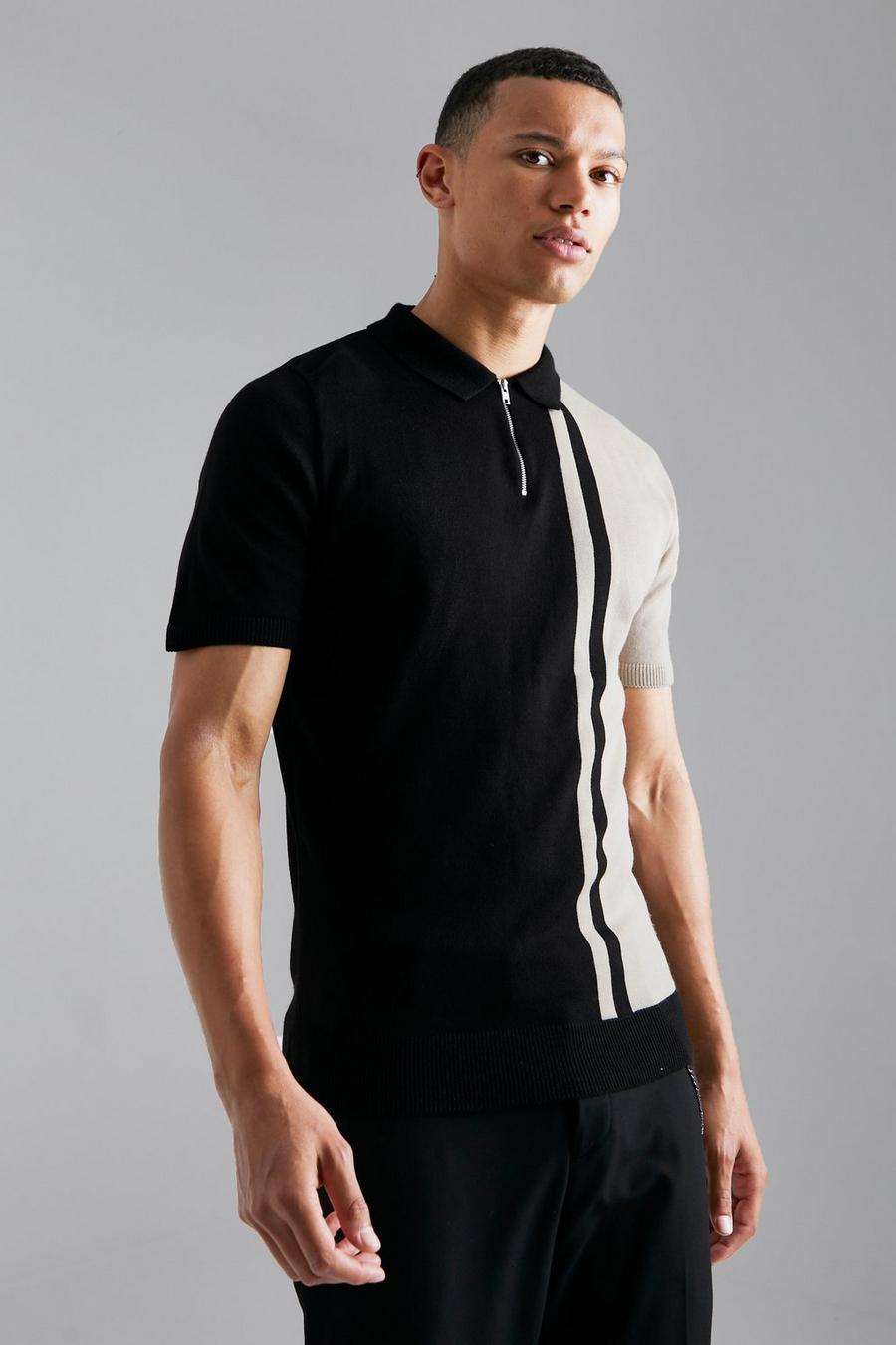 Black Tall Muscle Fit Colour Block Knitted Polo  image number 1