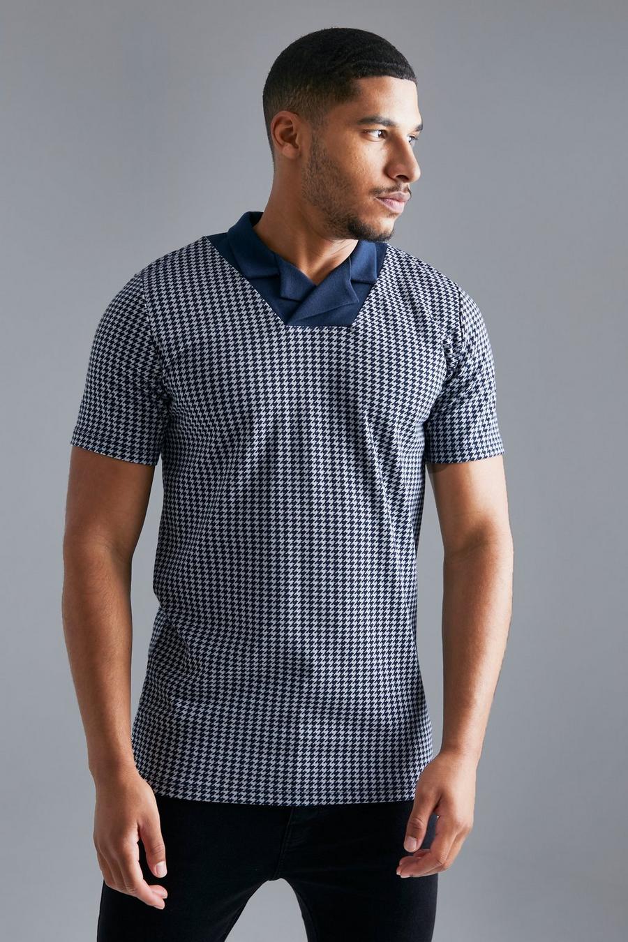 Tall Slim-Fit Jacquard-Poloshirt mit Kontrast, Navy image number 1
