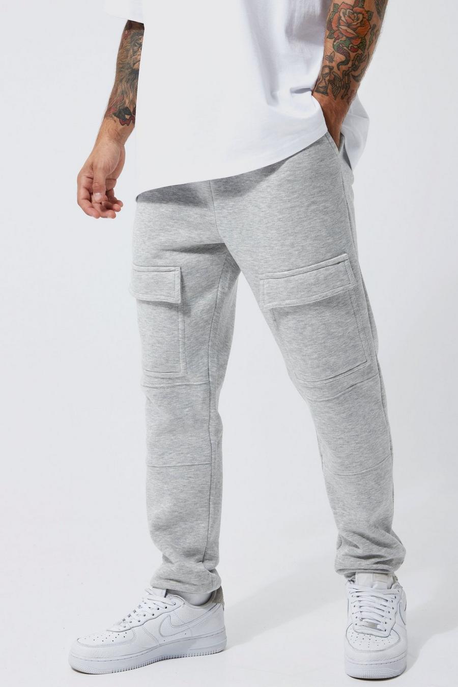 Pantaloni tuta Slim Fit stile Cargo, Grey marl grigio