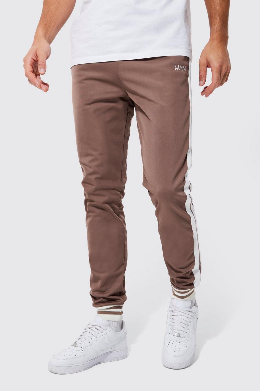 Pantaloni tuta Tall Slim Fit con striscia in tricot, Coffee image number 1