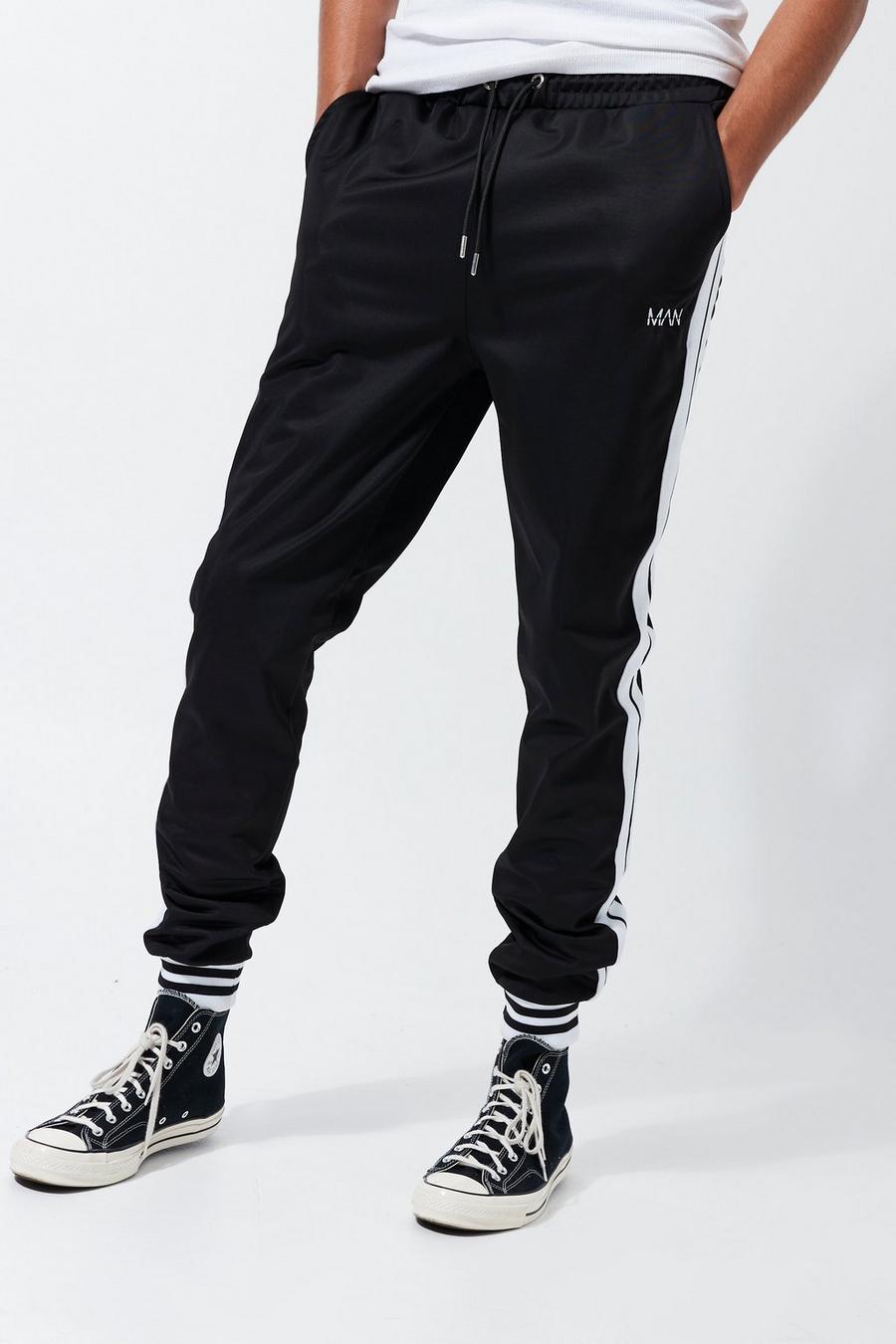 Black Tall Slim Fit Tricot Tape Detail Jogger image number 1