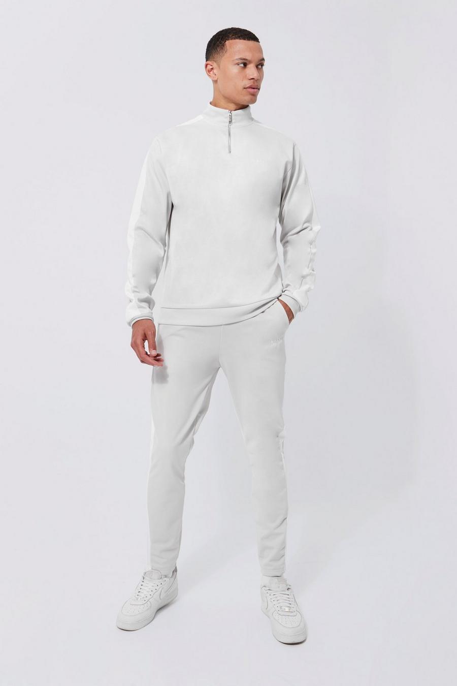 Light grey Tall Tricot Funnel Neck Side Panel Tracksuit image number 1