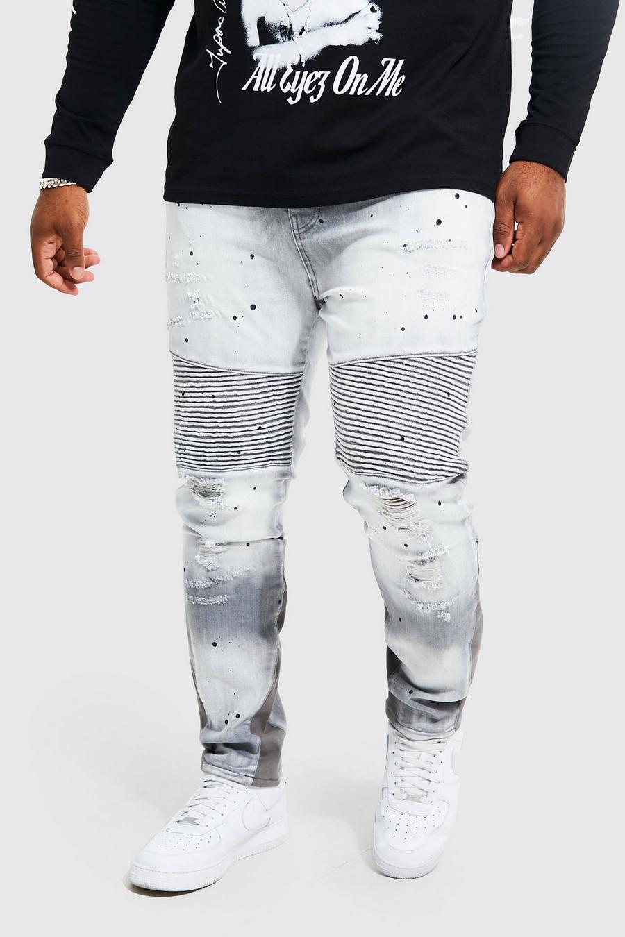 Light grey grå Plus - Skinny jeans med stretch och bikerdetaljer