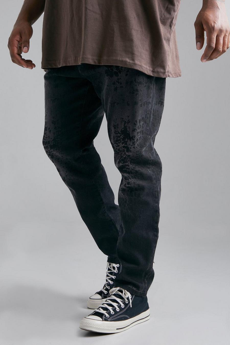 Washed black Plus - Skinny jeans med ormskinnsmönster och metalliceffekt