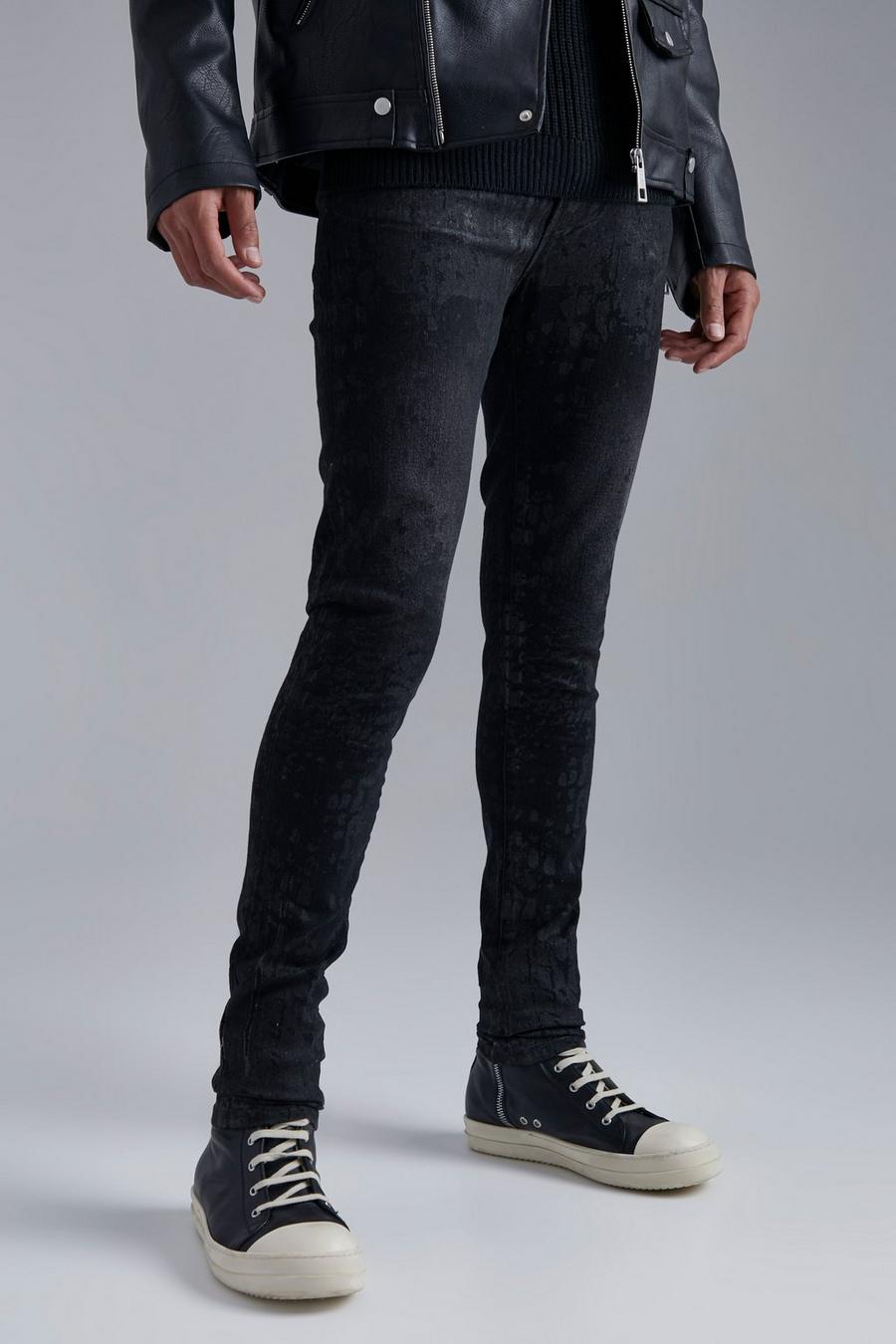 שחור דהוי ג'ינס סקיני סטרץ' עם הדפס נחש מטאלי, לגברים גבוהים image number 1