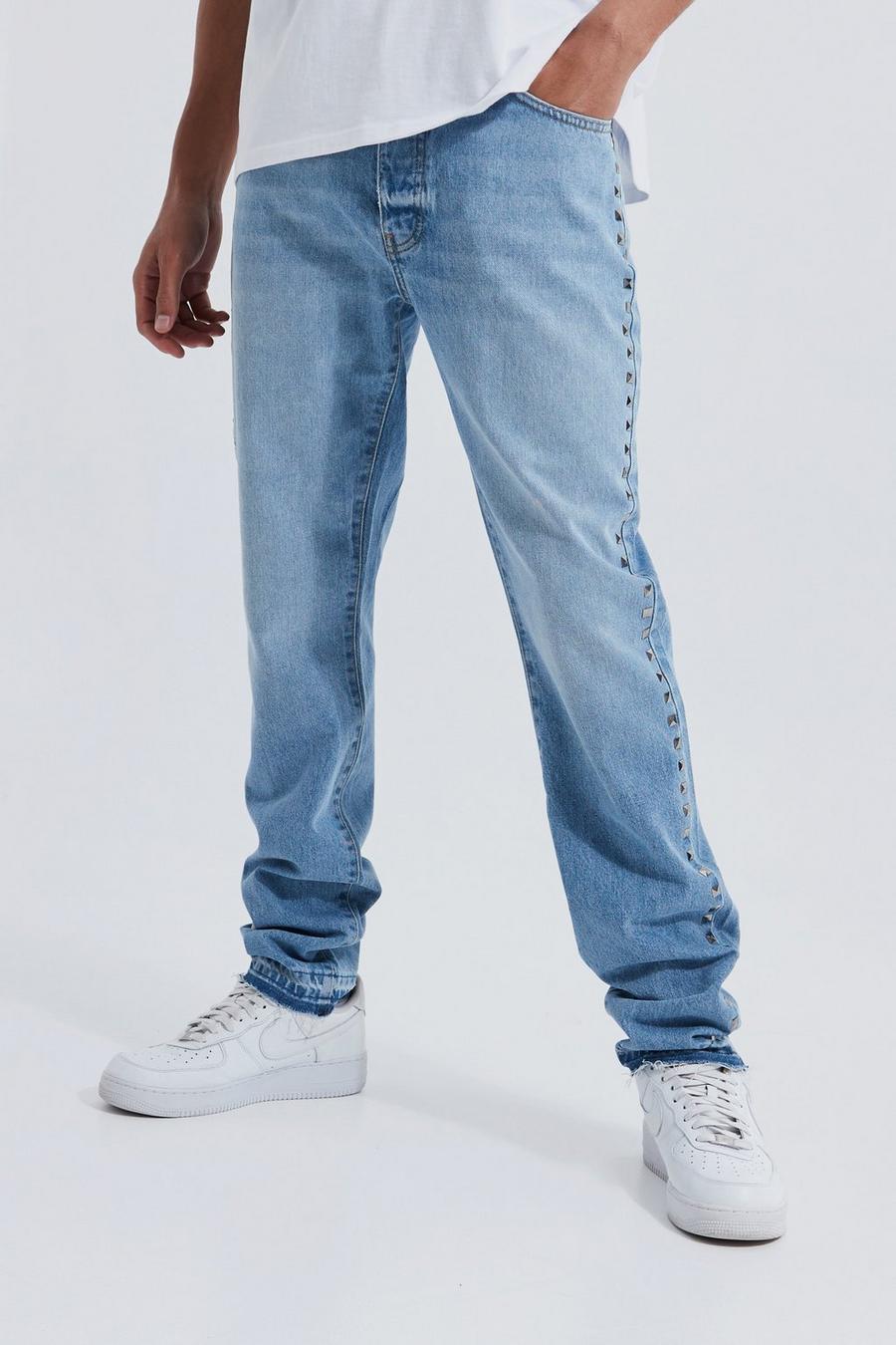 Light blue bleu Tall Onbewerkte Slim Fit Jeans Met Studs