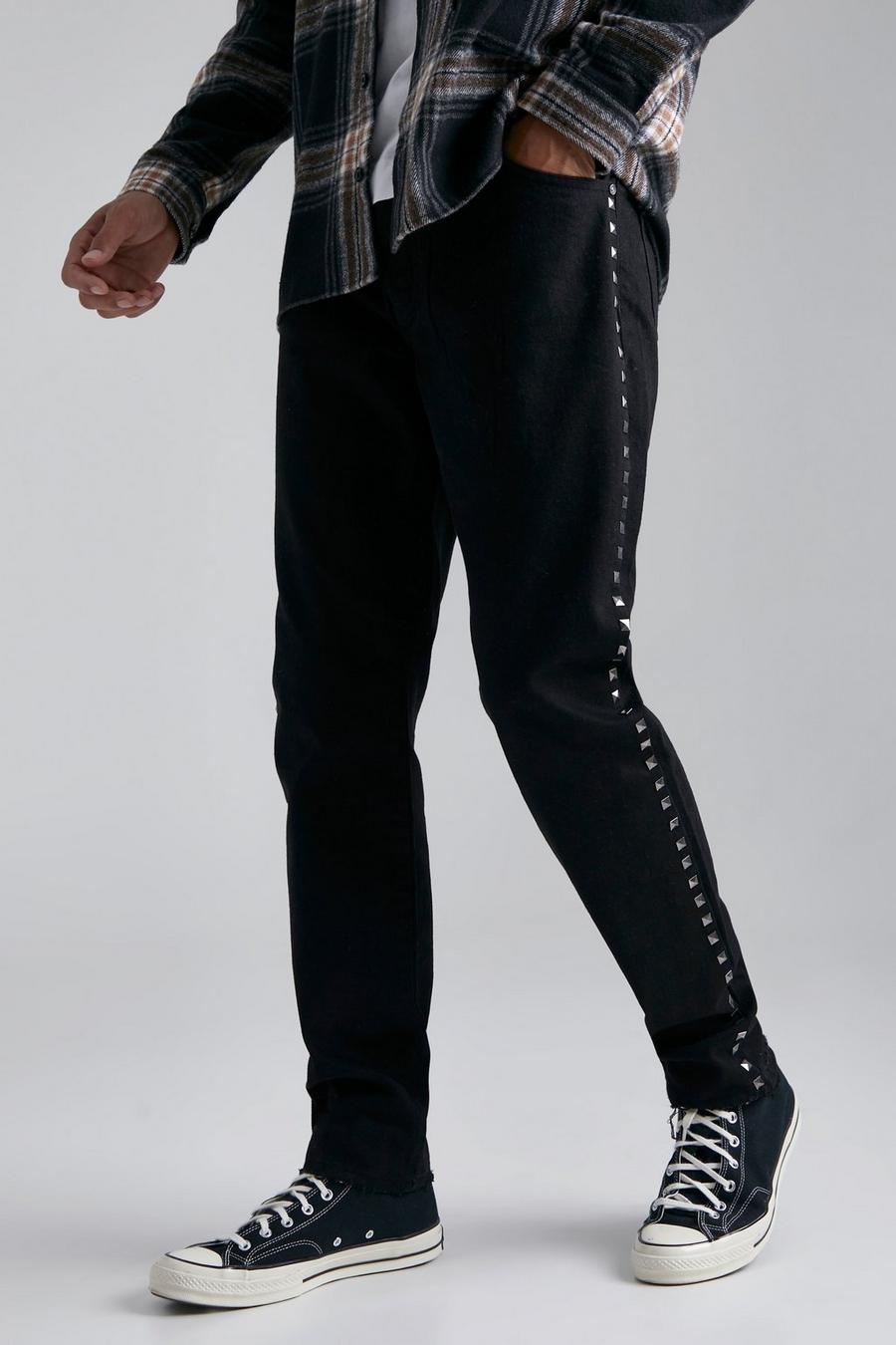 Jeans Tall Slim Fit in denim rigido con borchie, True black image number 1