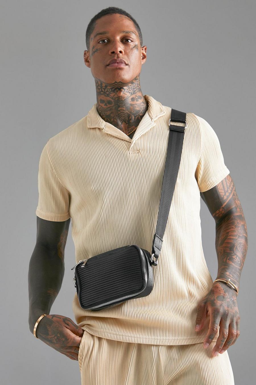 Black Smart Ribbed Double Zip Box Bag