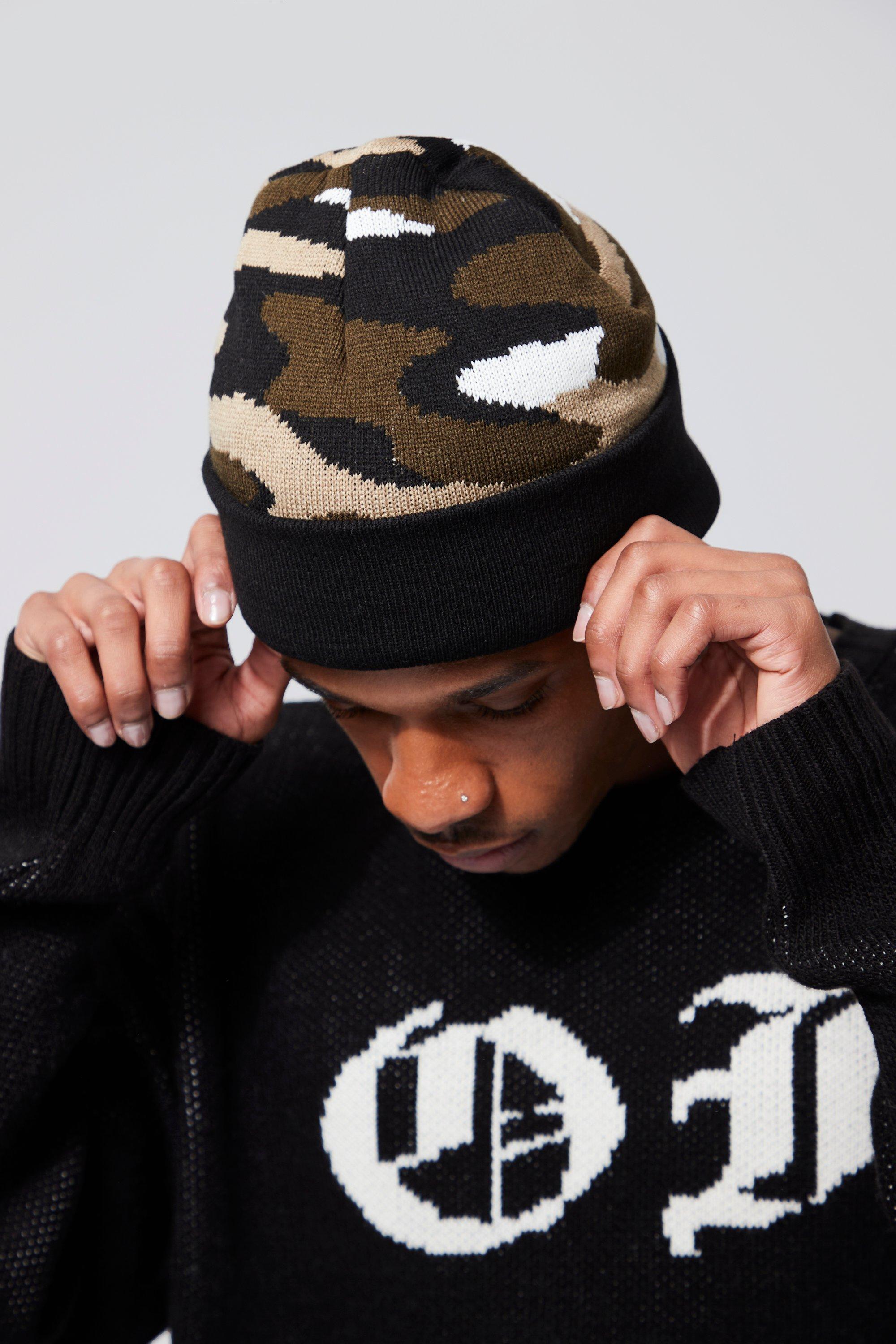 Camo Intarsia Knit Beanie boohoo