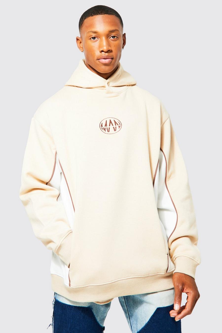 Sand Oversized Graphic Hoodie With Piping image number 1