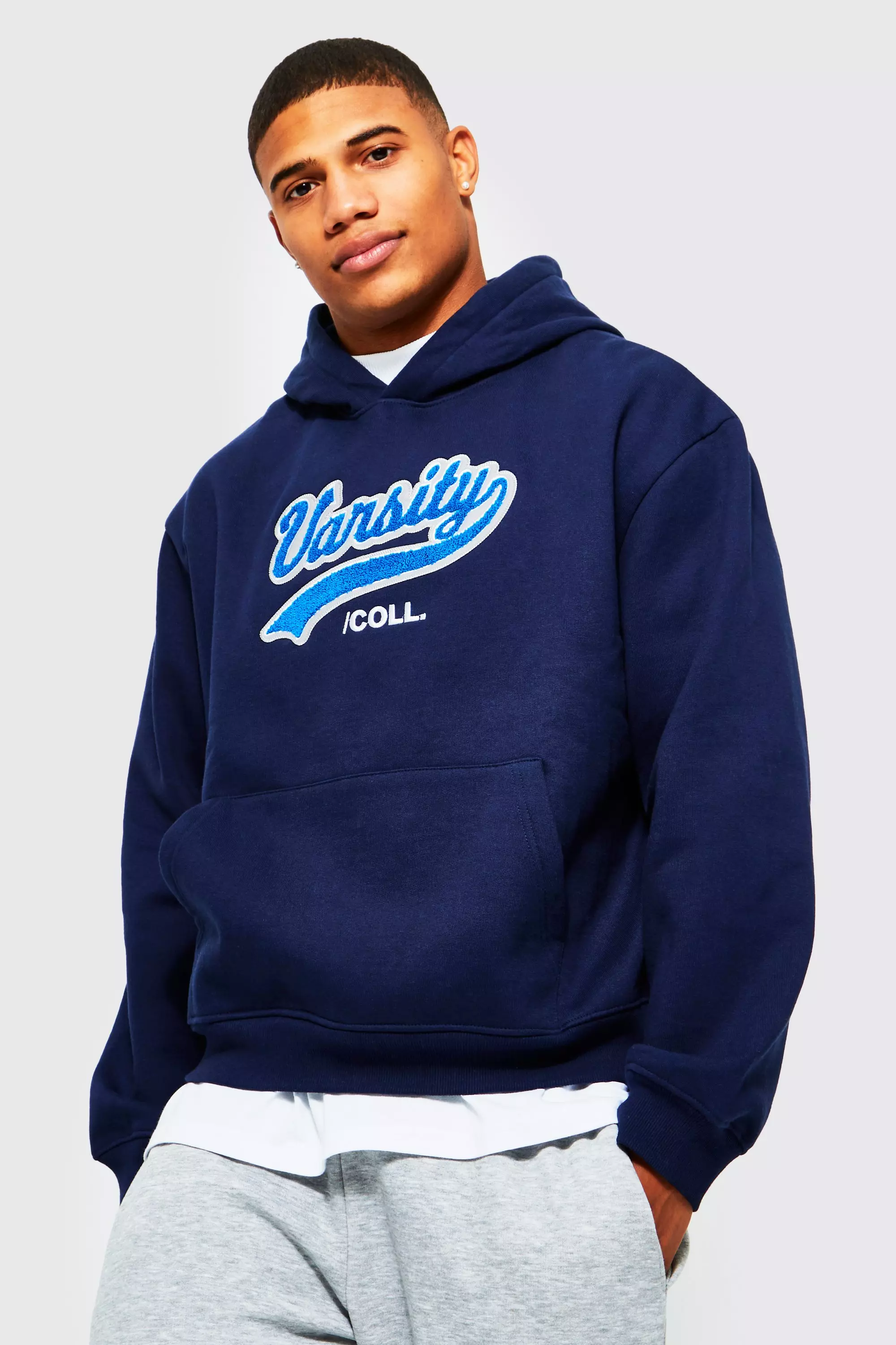 Navy blue graphic hoodie on sale