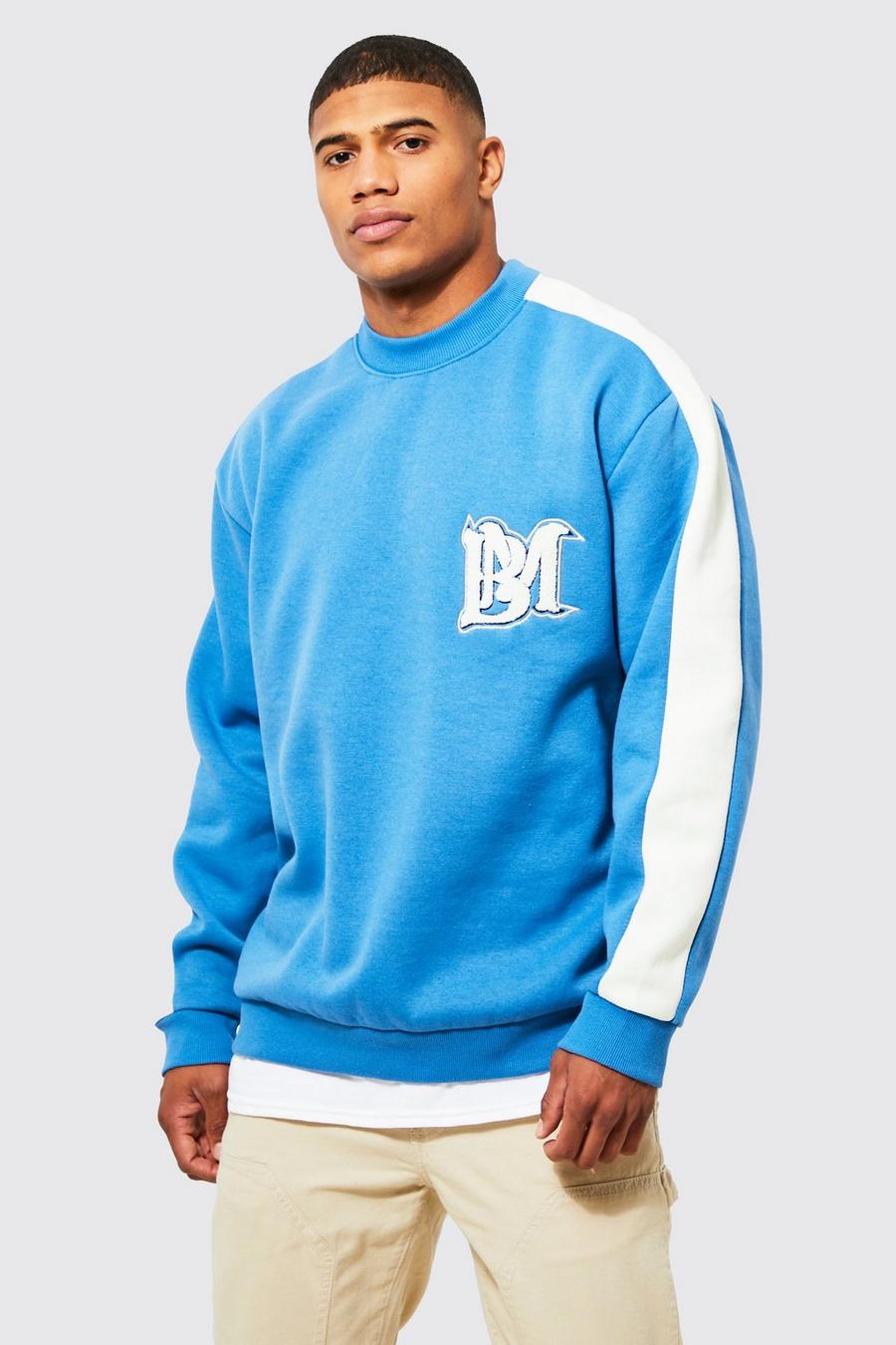 Marine blue Oversized Extended Neck Graphic Sweatshirt