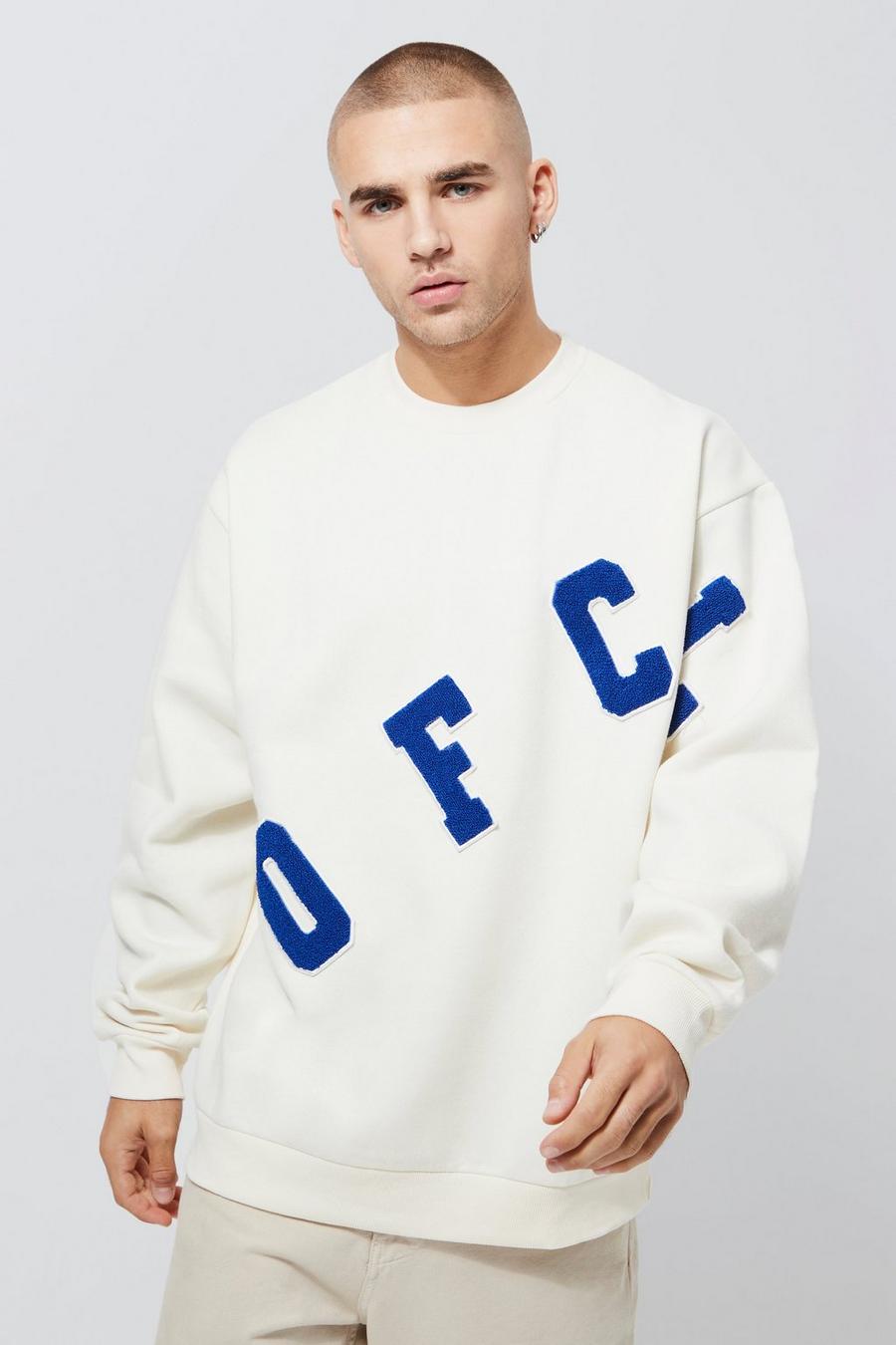 Ecru white Oversized Varsity Graphic Sweatshirt