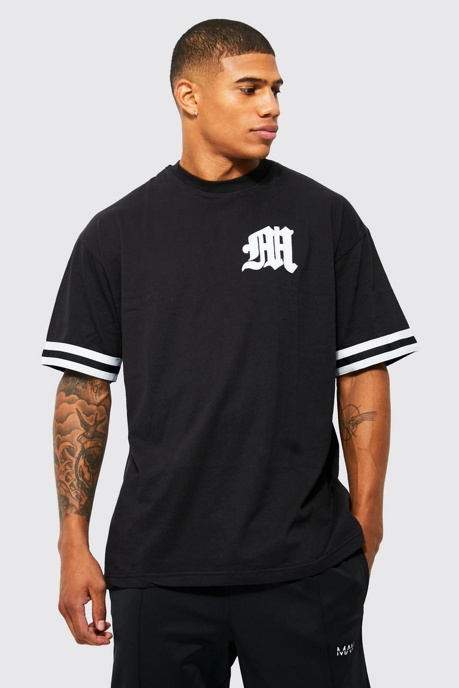Black Oversized Varsity Applique Graphic T-shirt