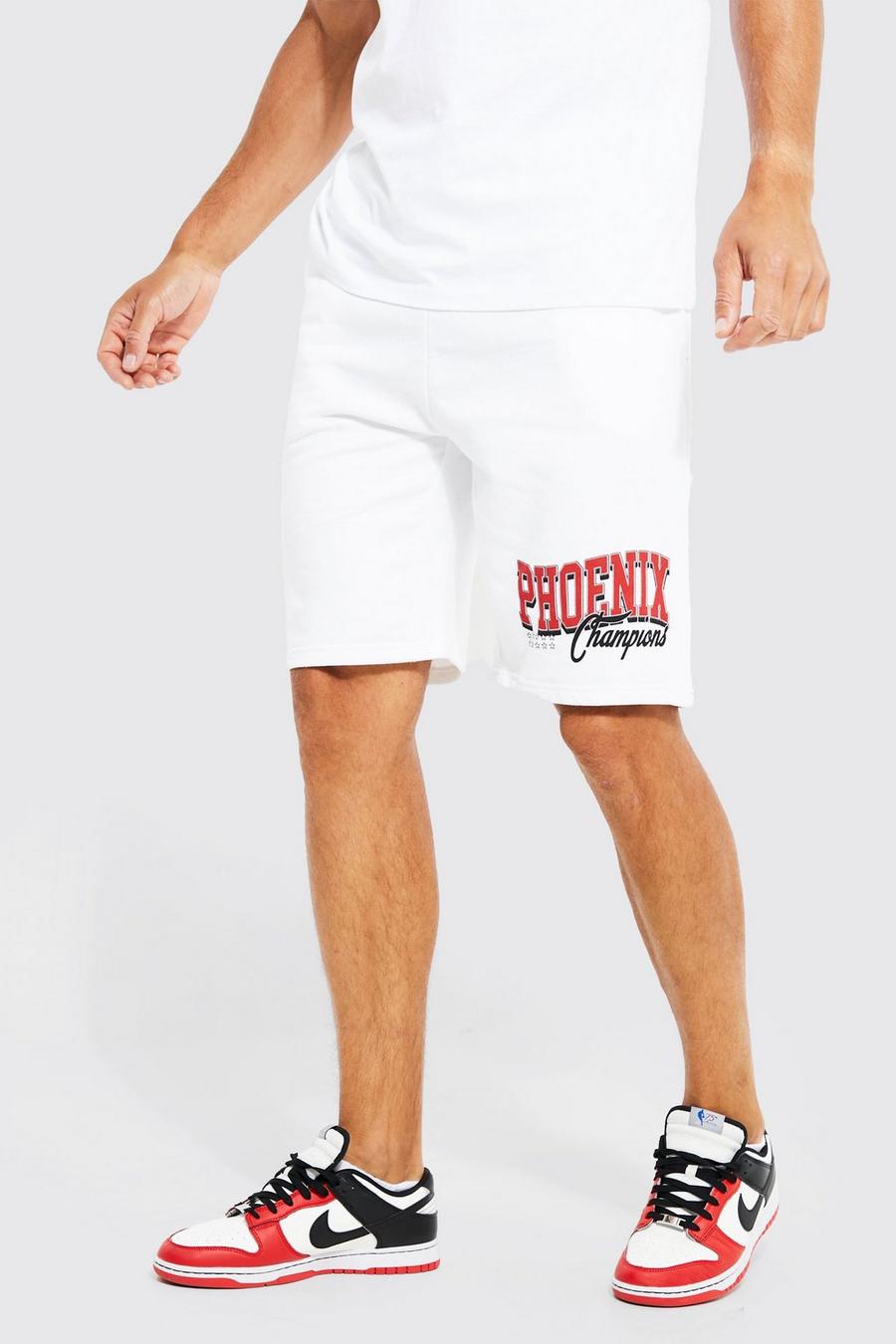 Pantaloncini Tall in jersey con stampa stile Varsity, White bianco image number 1