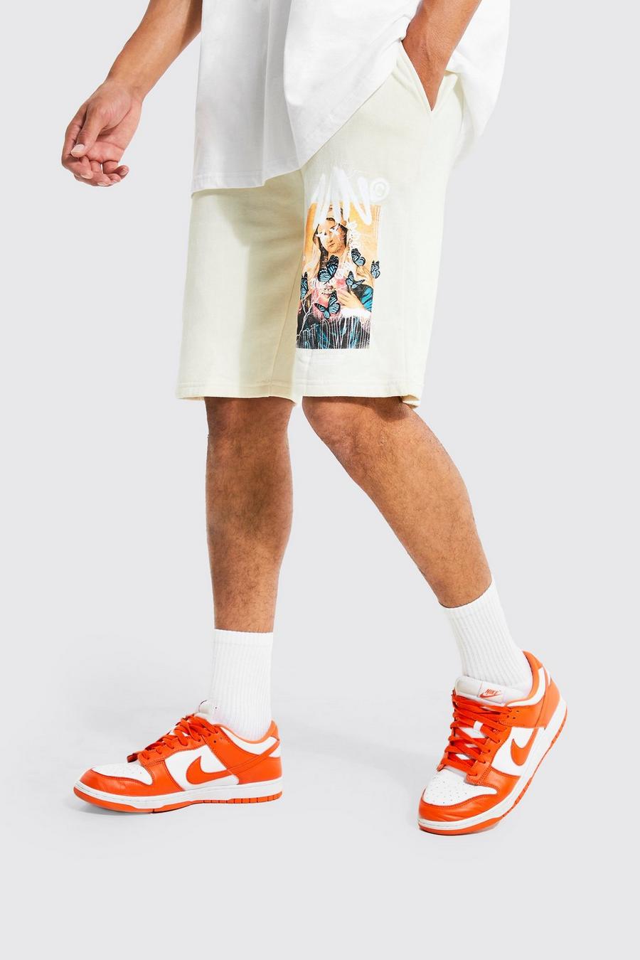 Ecru white Tall - MAN Jerseyshorts med tryck image number 1