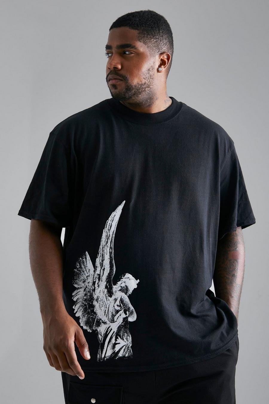 Black Plus Statue Graphic Extended Neck T-shirt image number 1
