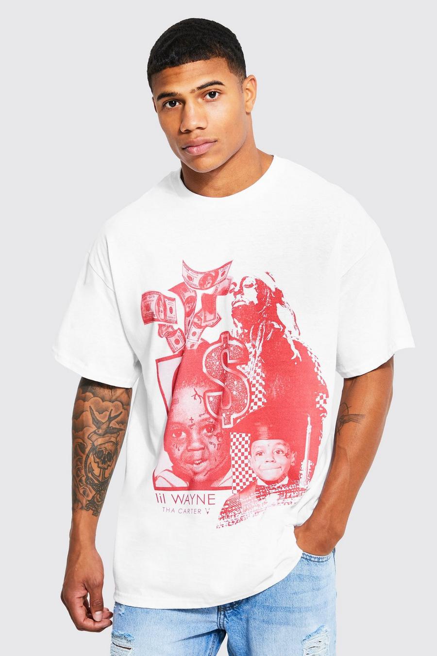 White Oversized Lil Wayne License T-shirt image number 1