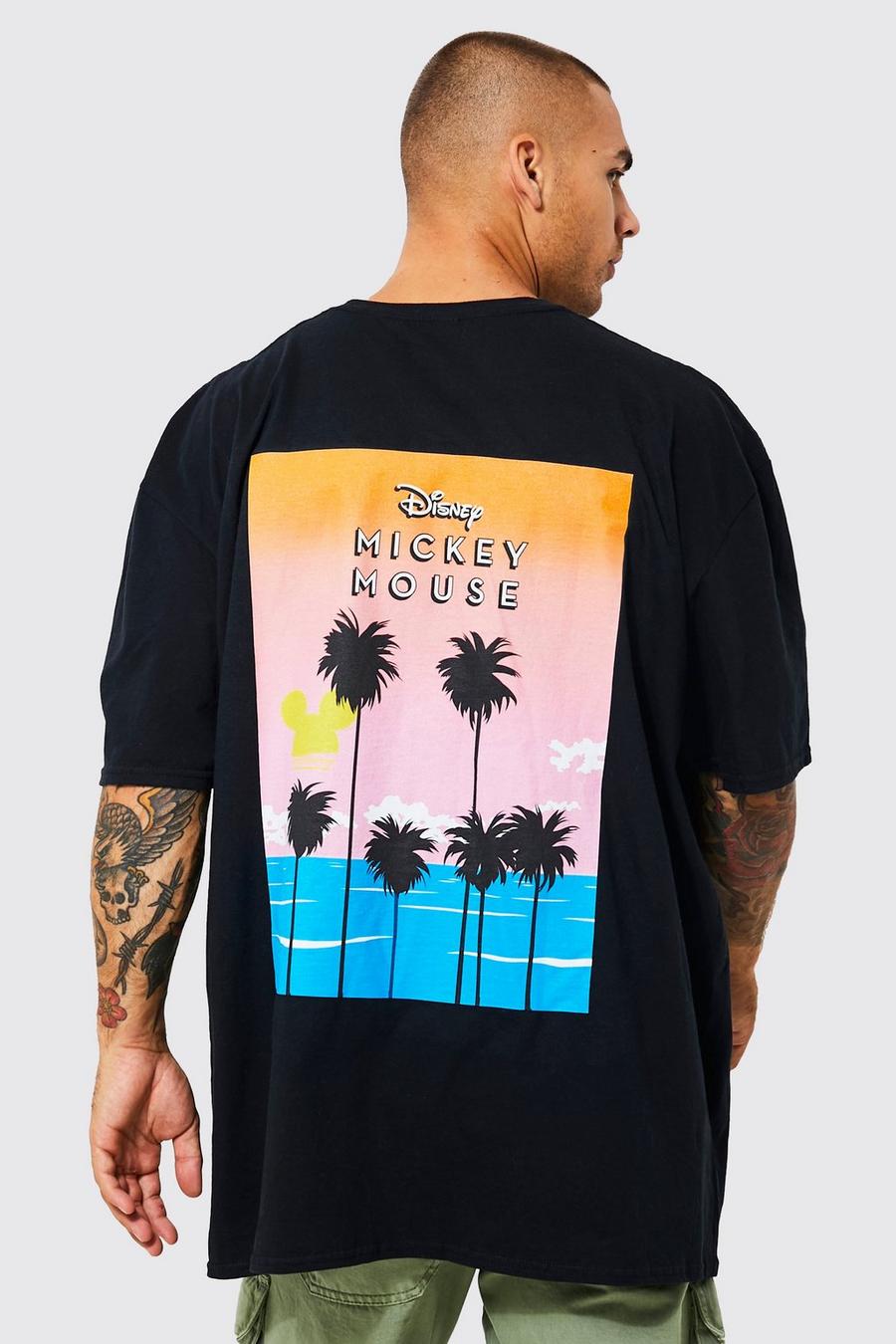 Camiseta oversize con estampado de mano de Mickey, Black image number 1