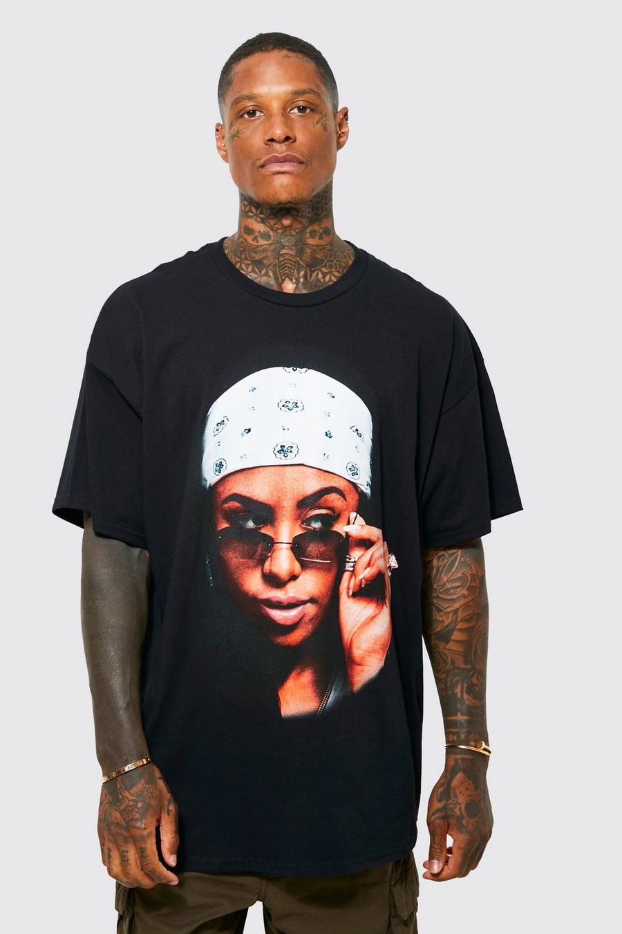 Black Oversized Aaliyah Photo License T-shirt image number 1